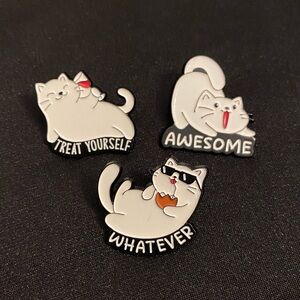 White Cat Enamel Pin or Magnet Set Let’s You Express a Variety of Moods